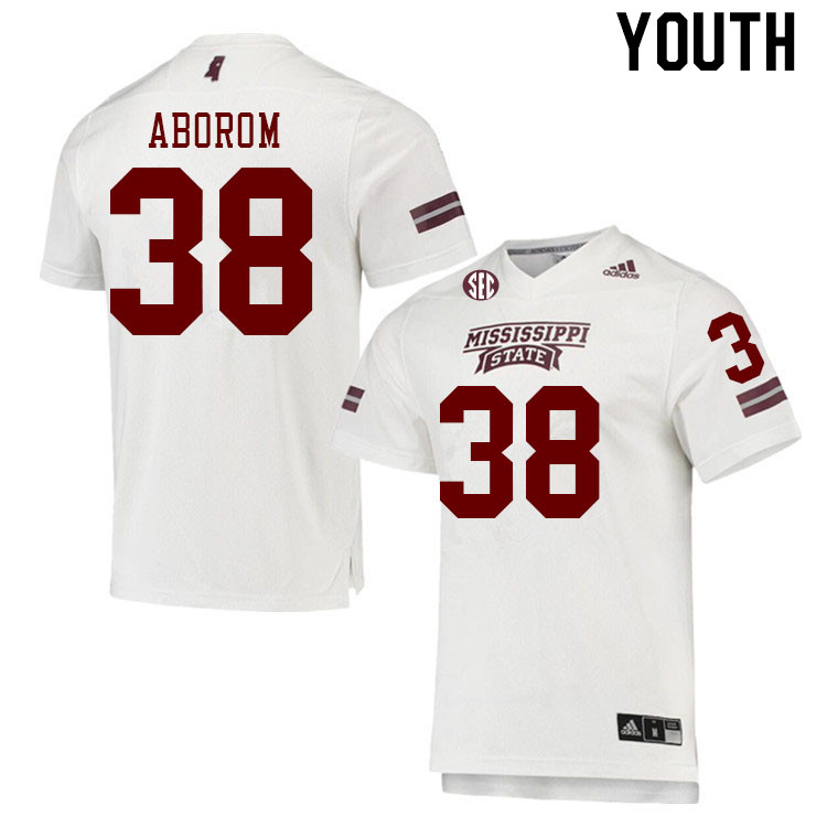 Youth #38 Jaylen Aborom Mississippi State Bulldogs College Football Jerseys Stitched Sale-White - Click Image to Close